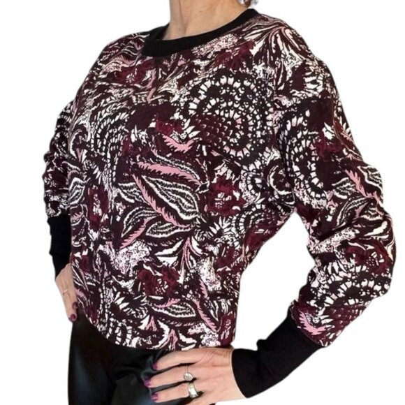 Joie Caleigh Sweater Pullover Paisley Floral Burgundy Black Pink Women's Large - Picture 3 of 10